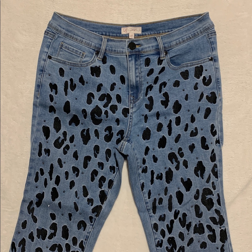Diane Gilman DG2 Embellished Jeans animal print ankle crop 14P - Picture 2 of 8